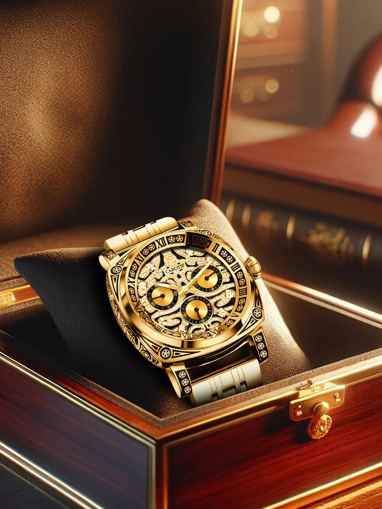 Gold Business Tiger Face Watch