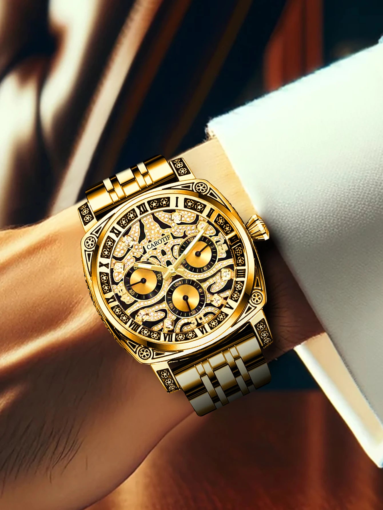 Gold Business Tiger Face Watch